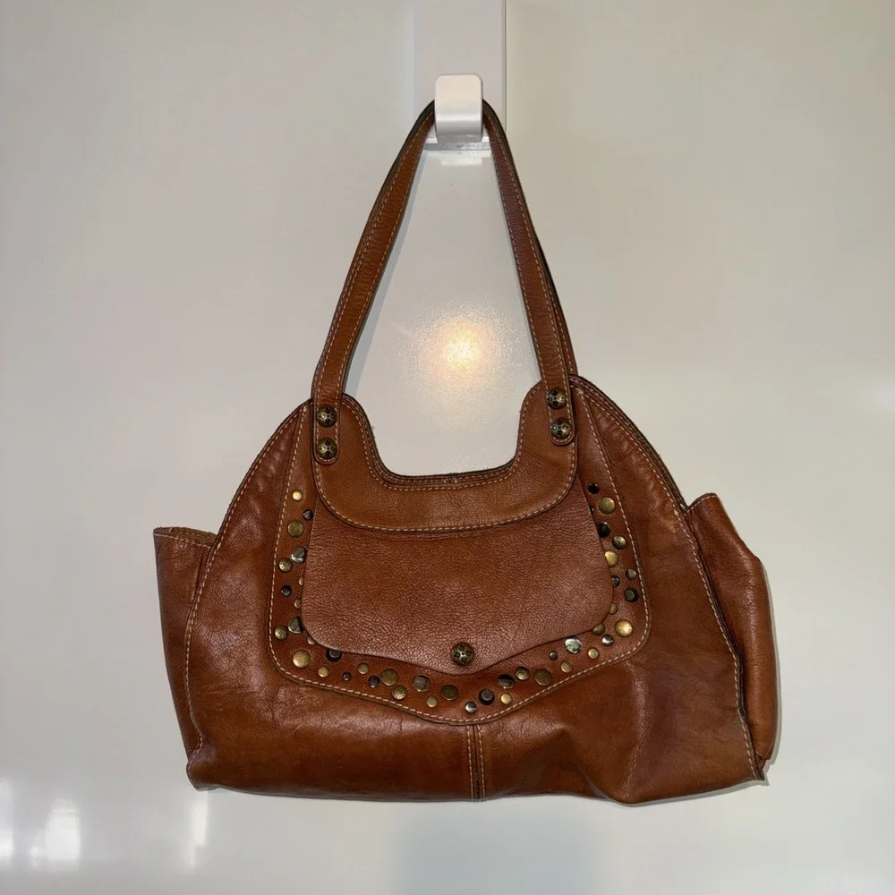 Patricia Nash Ergo Studded Bag Boho Western Coastal Cowgirl Brown Leather/studs